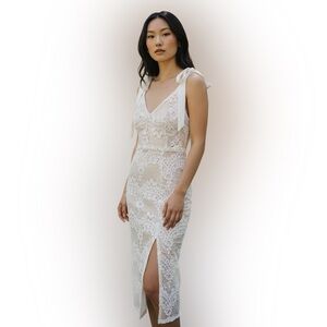 Lulu's White Lace Midi Dress